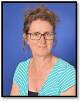 Mrs Sydenham wearing a green striped top